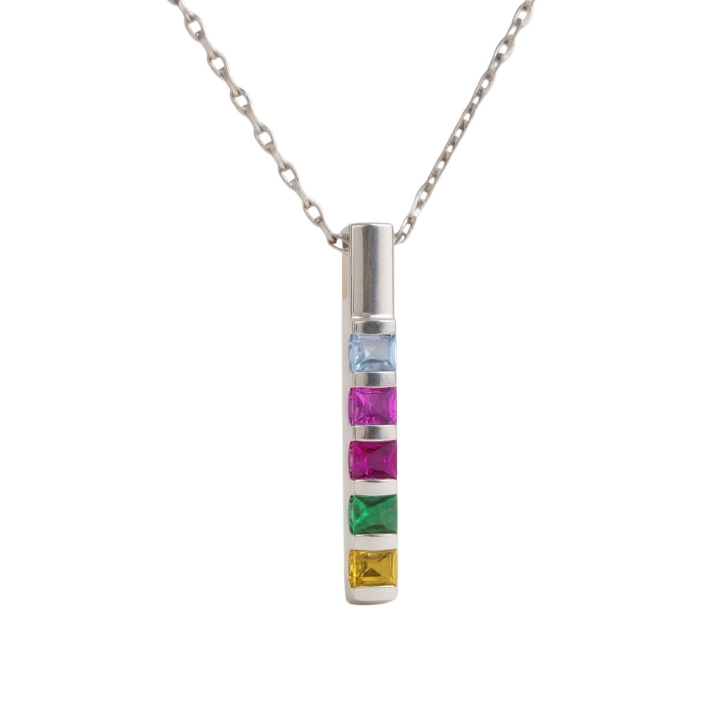 Vertical Bar Family Channel Set Square Birthstone Pendant or Necklace- Sparkle & Jade-SparkleAndJade.com 