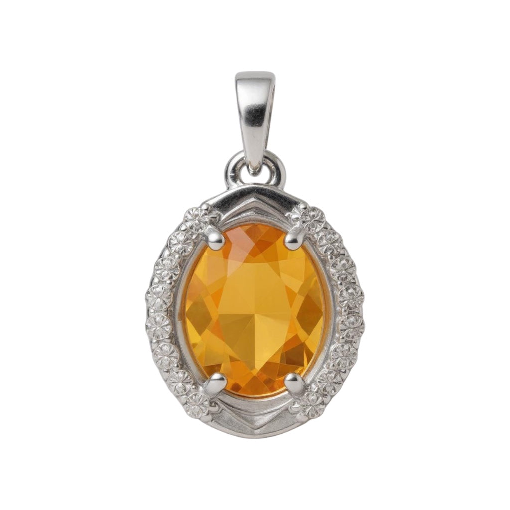 Sterling Silver Oval Gemstone and White Topaz Pendants- Sparkle & Jade-SparkleAndJade.com 