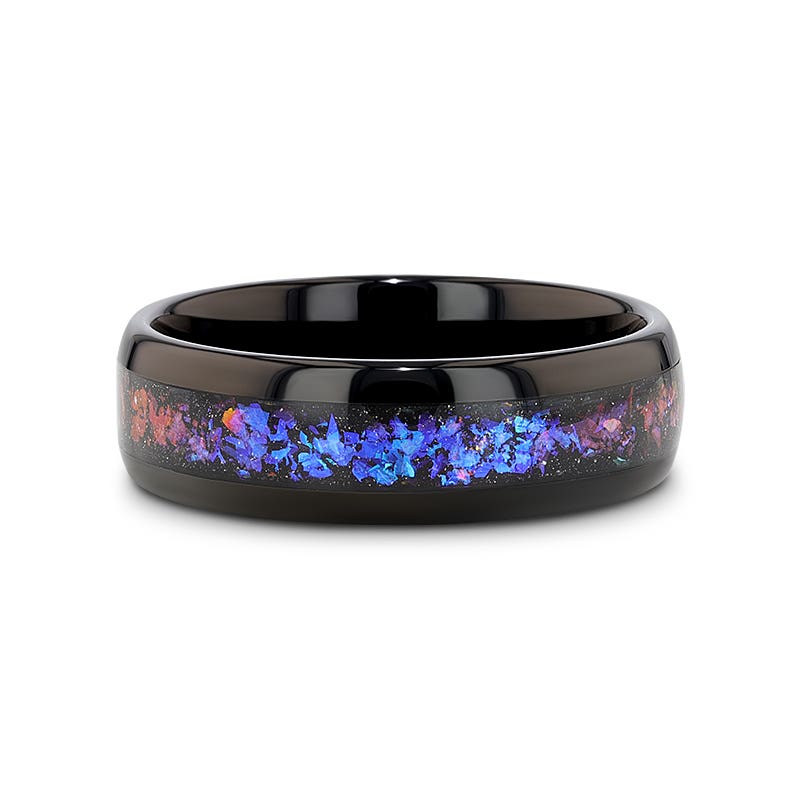 Black Tungsten Crushed Alexandrite and Dark Blue & Purple Goldstone Ring - 4mm & 8mm - Cosmic- Sparkle & Jade-SparkleAndJade.com 