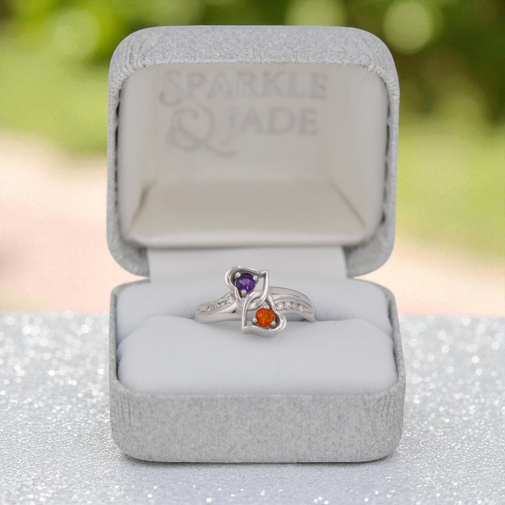 Diamond Accented 2 Stone Heart Birthstone- Sparkle & Jade-SparkleAndJade.com 