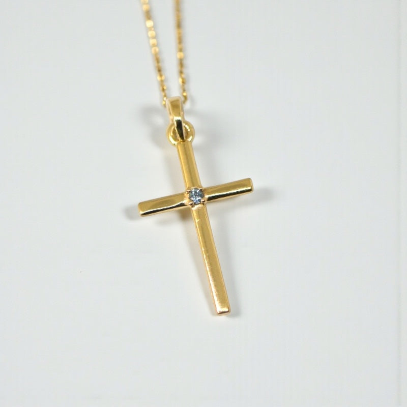 14k Gold 1.5mm Birthstone 22.6 x 11.4 mm Cross Pendant- Sparkle & Jade-SparkleAndJade.com 