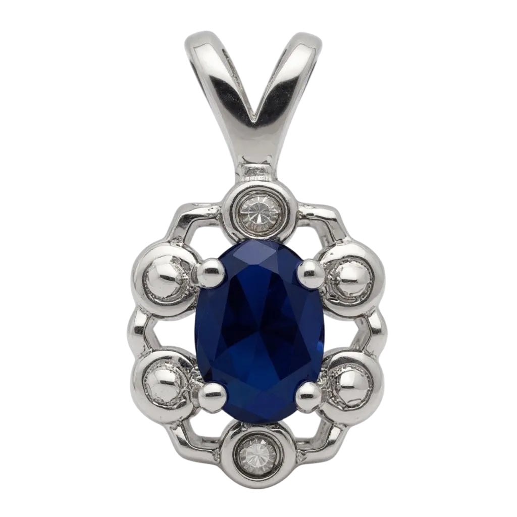 Sterling Silver Oval Gemstone and Diamond Pendants- Sparkle & Jade-SparkleAndJade.com 