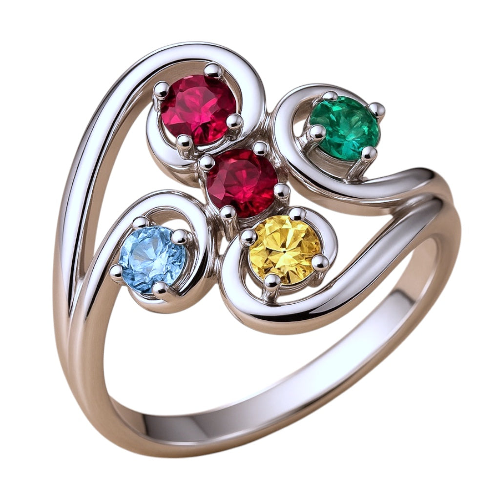 Centered Swirl Statement Mother's Family Birthstone Ring- Sparkle & Jade-SparkleAndJade.com 