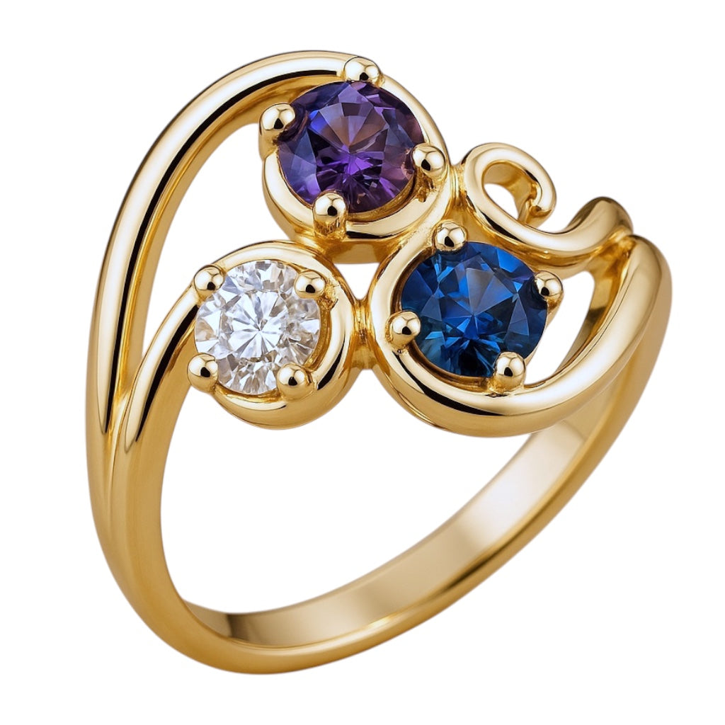 Centered Swirl Statement Mother's Family Birthstone Ring- Sparkle & Jade-SparkleAndJade.com 