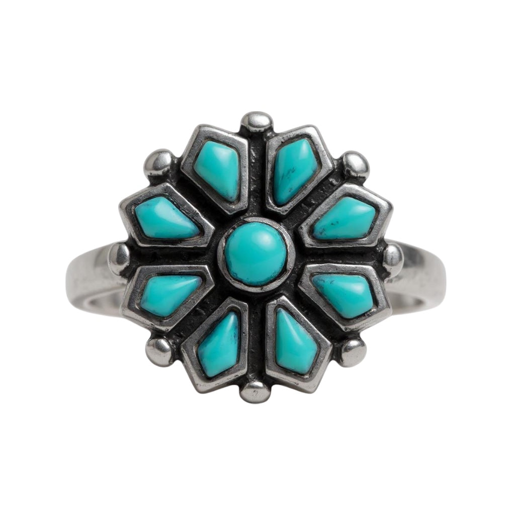 Sterling Silver Reconstituted Turquoise Flower Ring- Sparkle & Jade-SparkleAndJade.com 