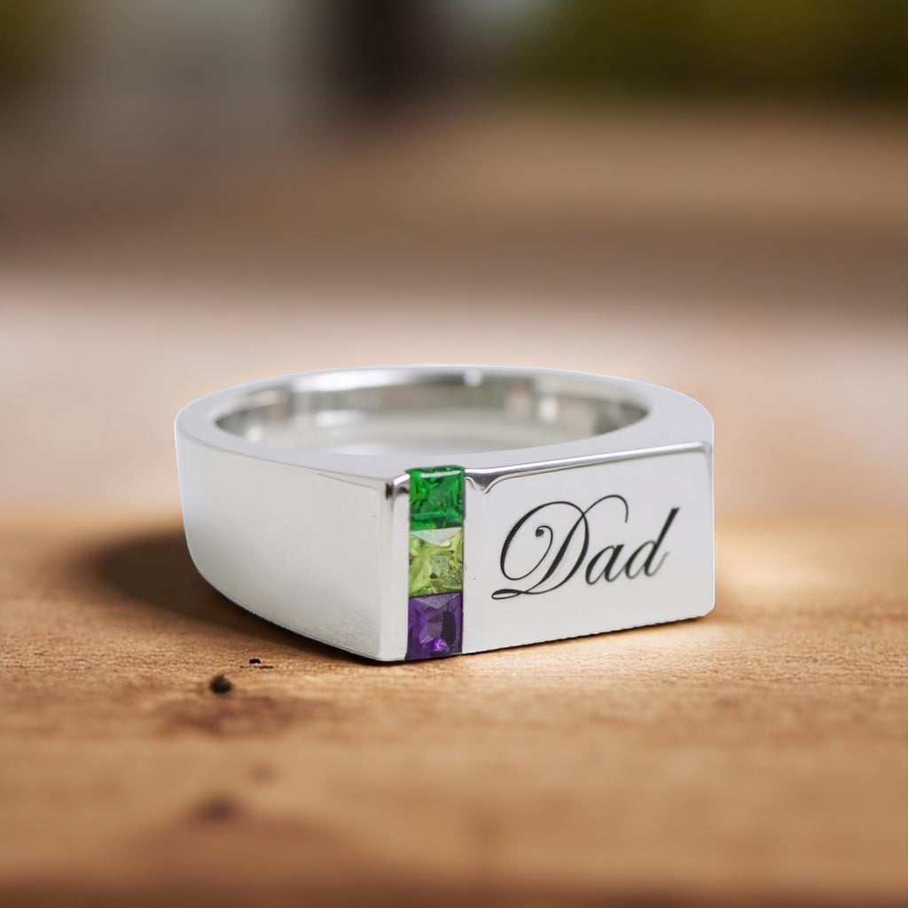 Men's Father's or Grandfather's Family Birthstone Signet Ring- Sparkle & Jade-SparkleAndJade.com 