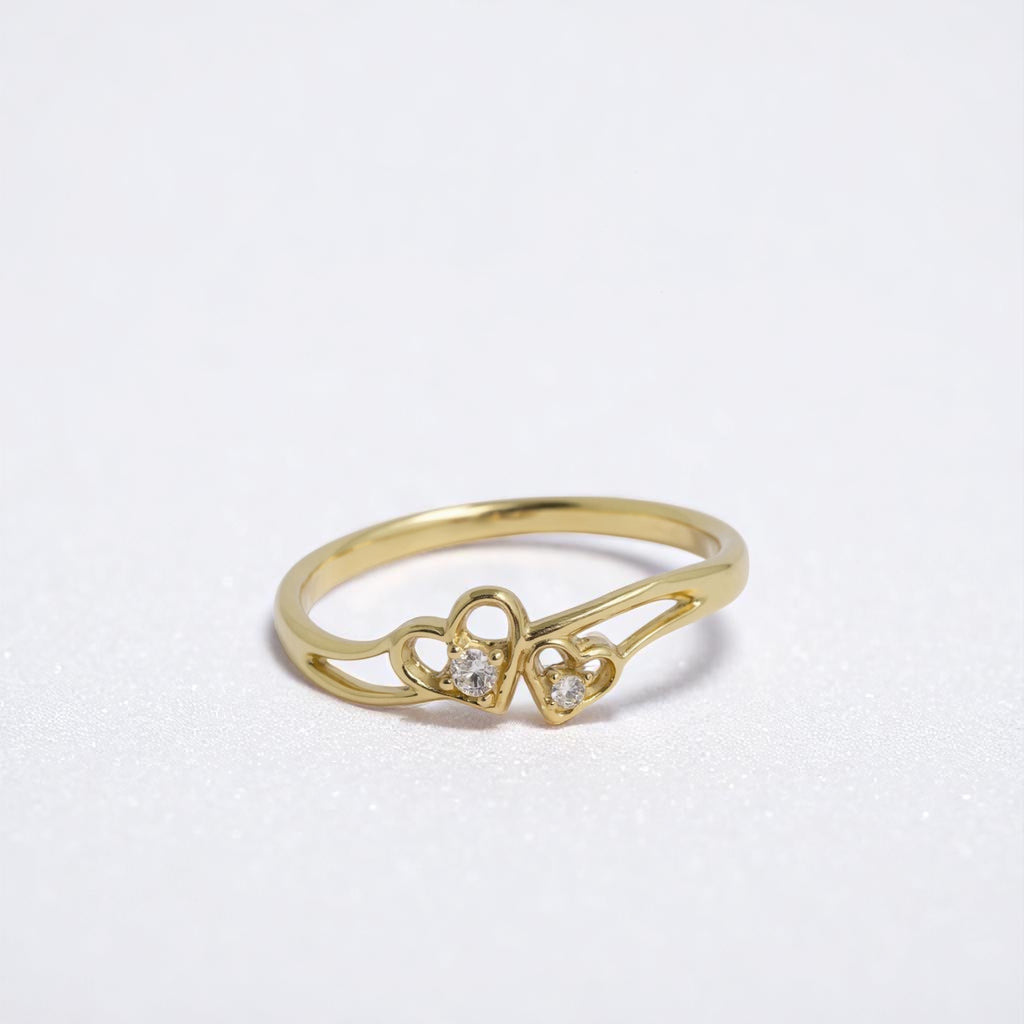 10k Gold CZ Double Heart Ring- Sparkle & Jade-SparkleAndJade.com 