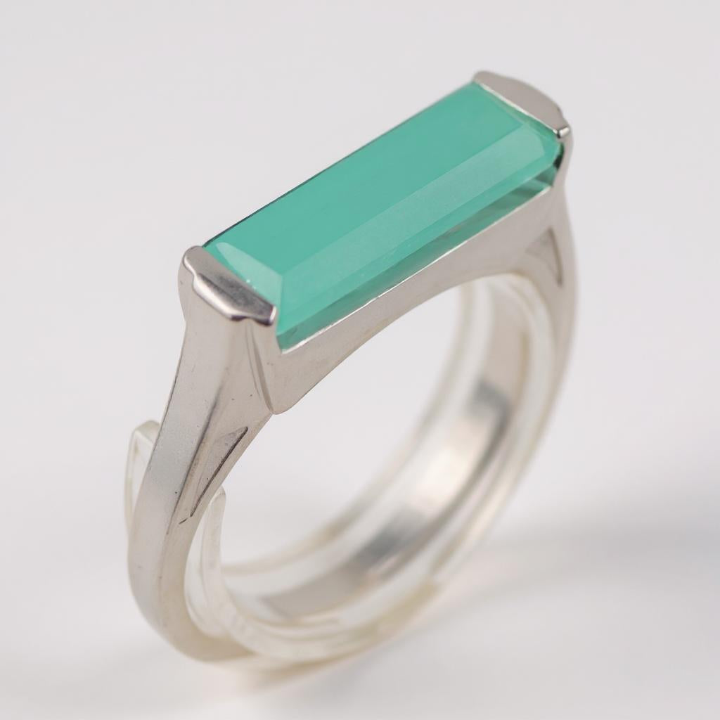 Sterling Silver Green Chalcedony Bar Ring- Sparkle & Jade-SparkleAndJade.com 