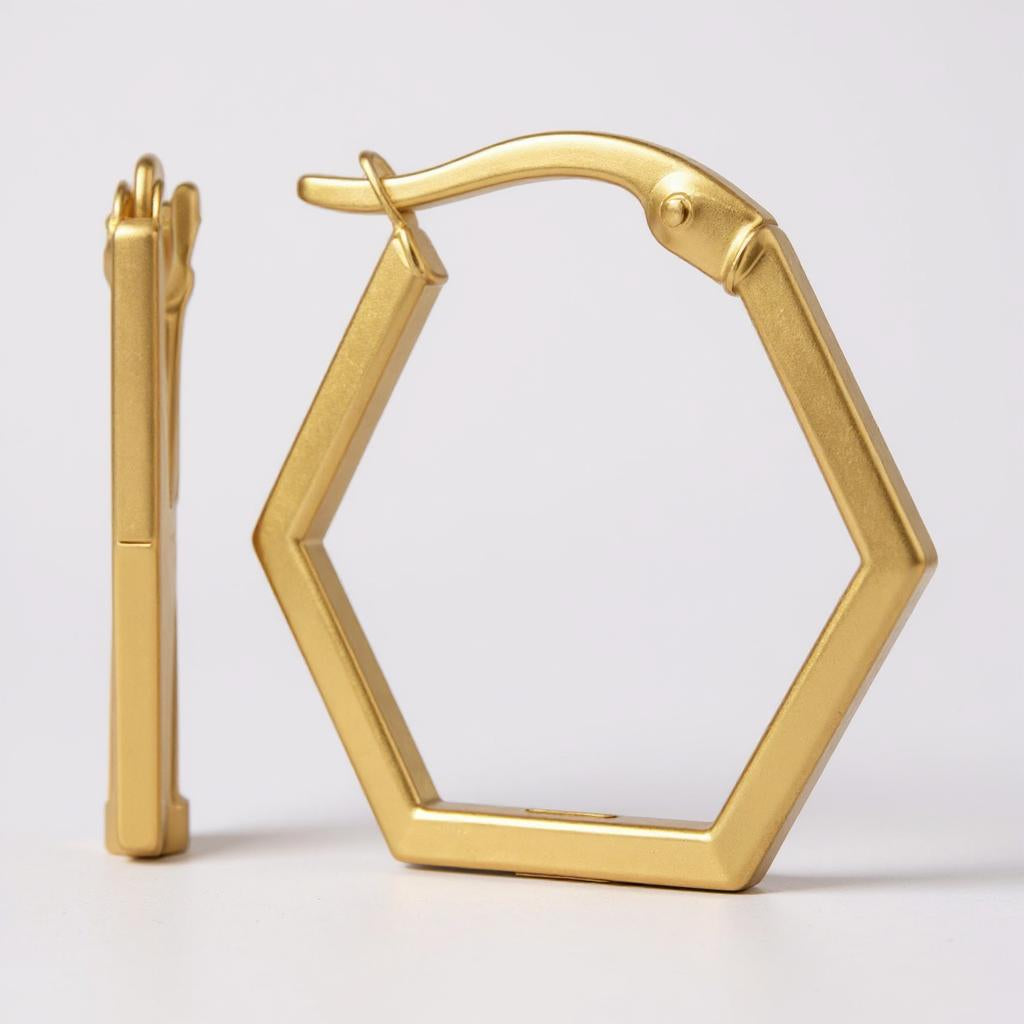14k Gold 23x20mm Hexagon Hoop Earrings- Sparkle & Jade-SparkleAndJade.com 
