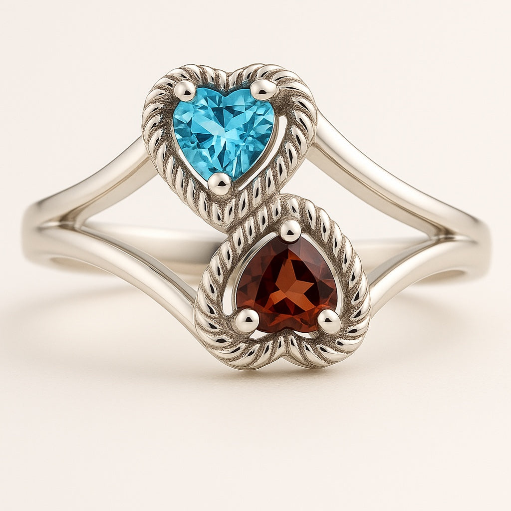 2 Stone Heart Birthstone Mother's or Couples Ring- Sparkle & Jade-SparkleAndJade.com 