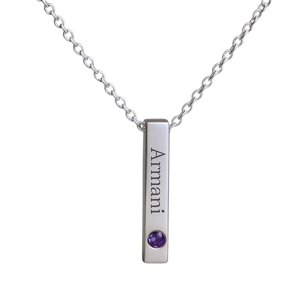 Birthstone Vertical Name Bar Necklace Engraved Name Birthstone Mother's  Family Vertical Bar Pendant Necklace