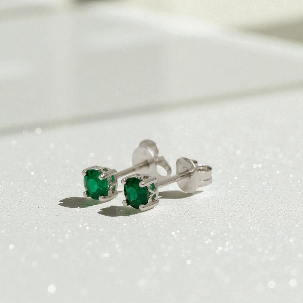Sterling Silver Round Gemstone Earrings 3mm or 4mm- Sparkle & Jade-SparkleAndJade.com 