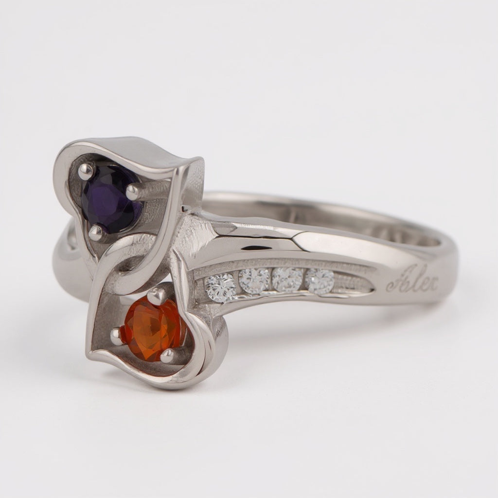 Diamond Accented 2 Stone Heart Birthstone- Sparkle & Jade-SparkleAndJade.com 