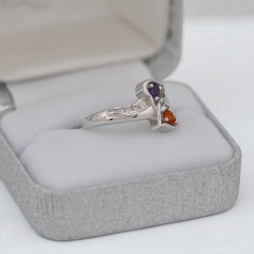 Diamond Accented 2 Stone Heart Birthstone- Sparkle & Jade-SparkleAndJade.com 