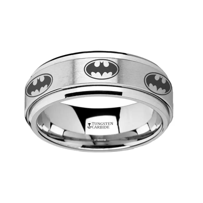 Batman Symbol Tungsten Carbide Spinner Wedding Band - 8mm- Sparkle & Jade-SparkleAndJade.com 