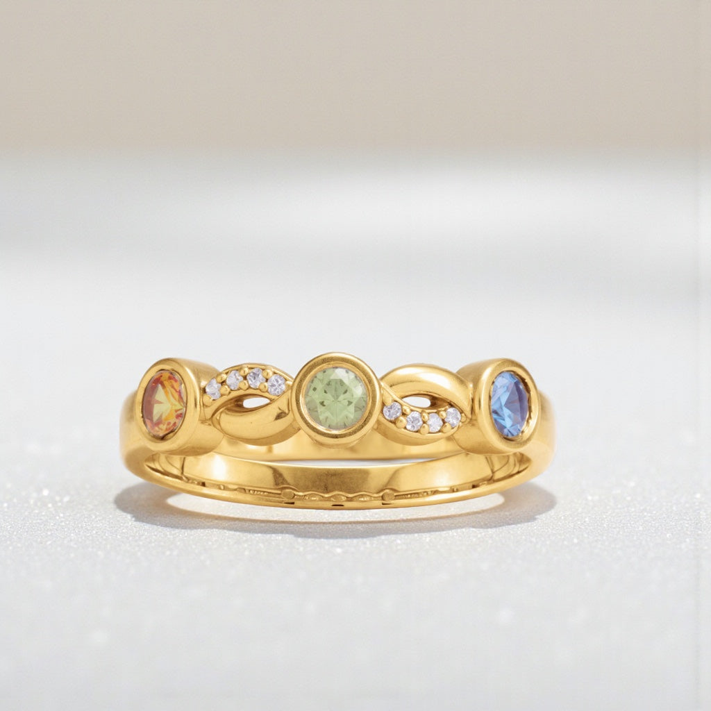 Round Bezel Set Diamond Accented Infinity Mother's Family Birthstone Ring- Sparkle & Jade-SparkleAndJade.com 