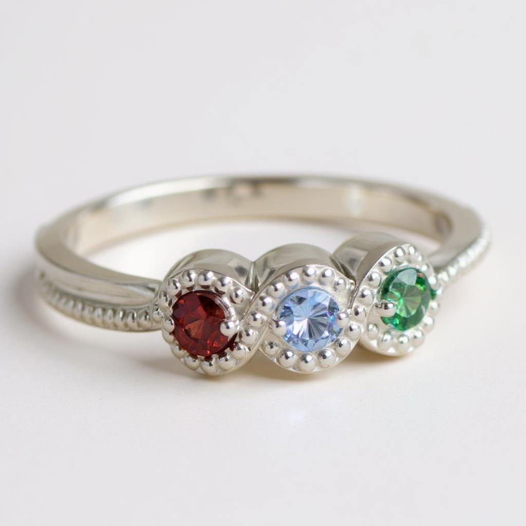 Beaded Swirl Round Mother's Family Birthstone Ring- Sparkle & Jade-SparkleAndJade.com 