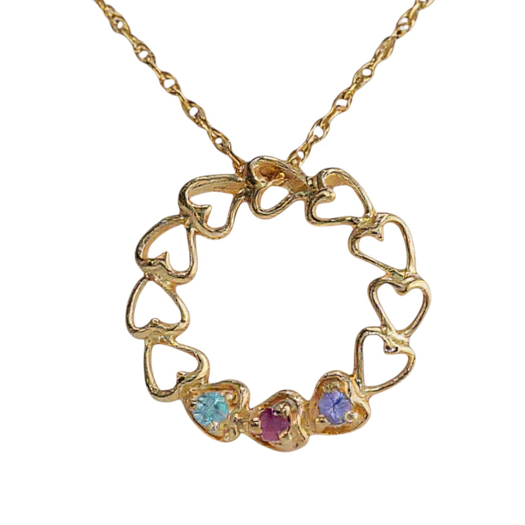 14k Gold Mother's Family Circle of Hearts Slide Pendant- Sparkle & Jade-SparkleAndJade.com 