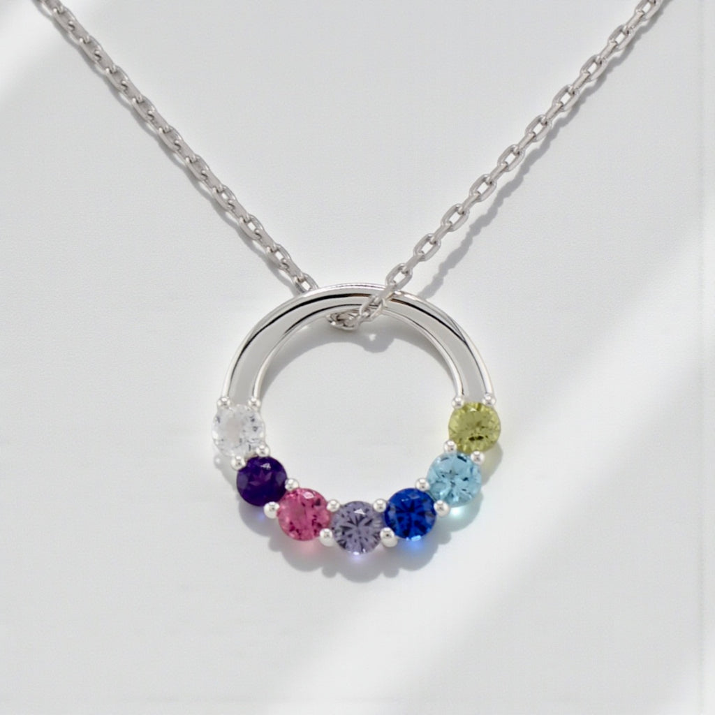 Open Circle Mother's Family Birthstone Pendant or Necklace- Sparkle & Jade-SparkleAndJade.com 