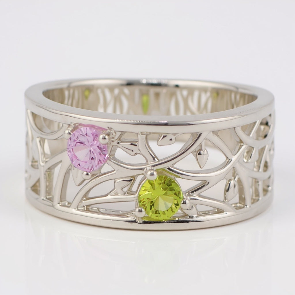 Floral Branch 9mm Wide Mother's Family Birthstone Ring- Sparkle & Jade-SparkleAndJade.com 