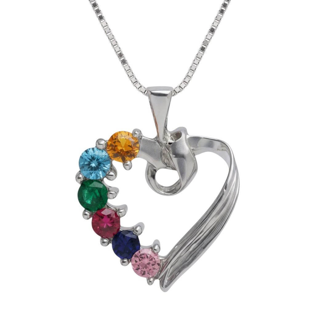 14k Gold Mother's Family Heart Pendant with Birthstones- Sparkle & Jade-SparkleAndJade.com 