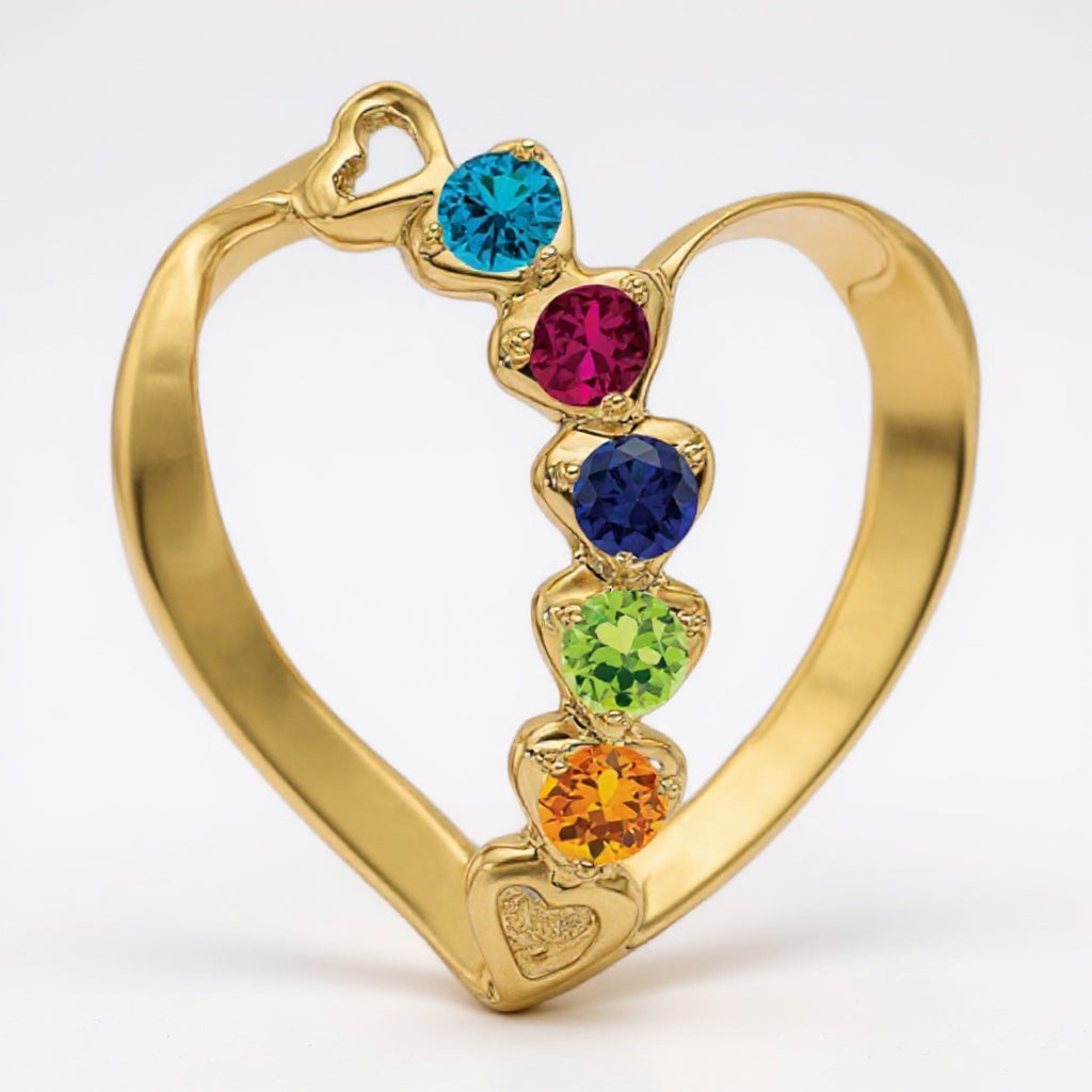 14k Gold Mother's Family Hearts Slide Pendant with Birthstones- Sparkle & Jade-SparkleAndJade.com 