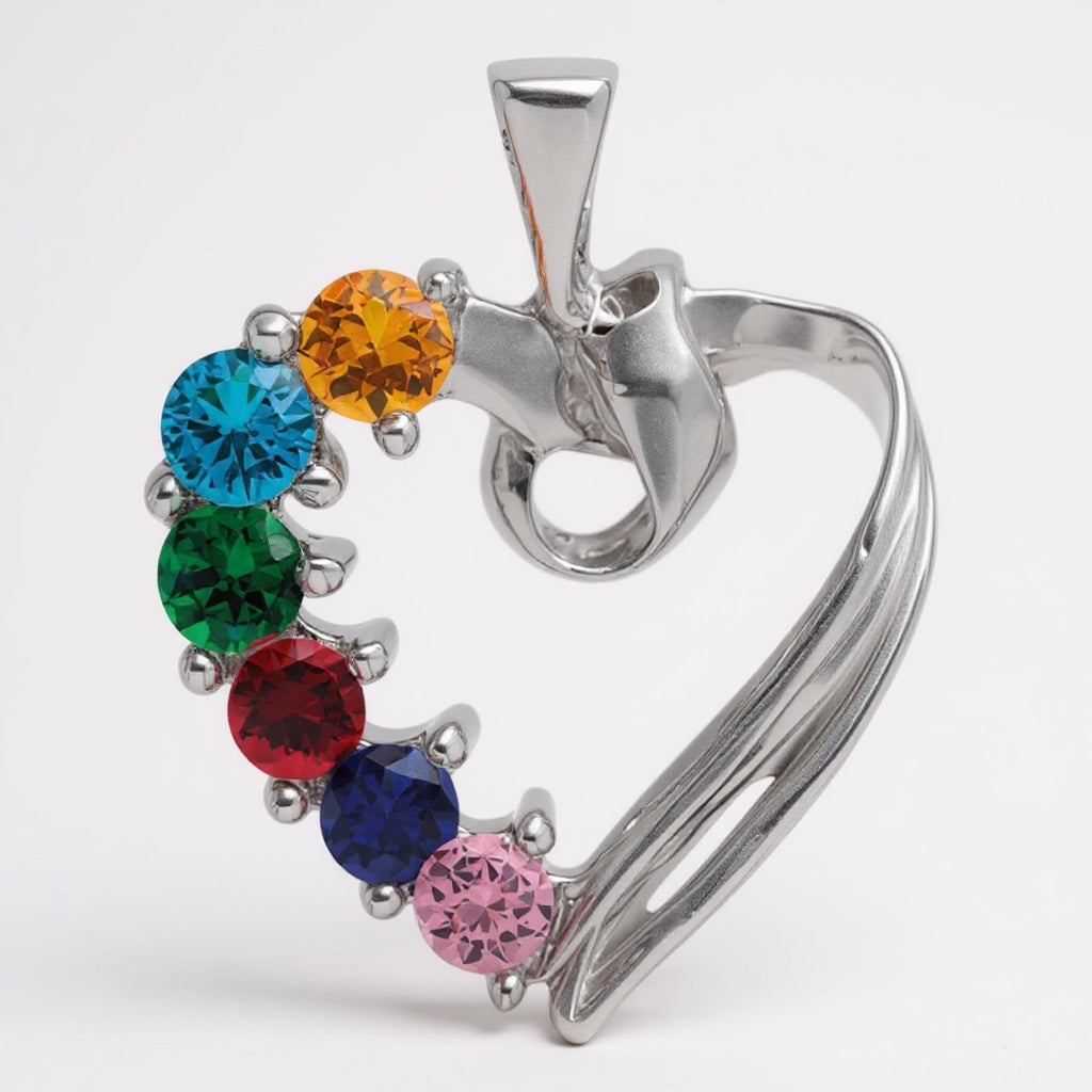 14k Gold Mother's Family Heart Pendant with Birthstones- Sparkle & Jade-SparkleAndJade.com 