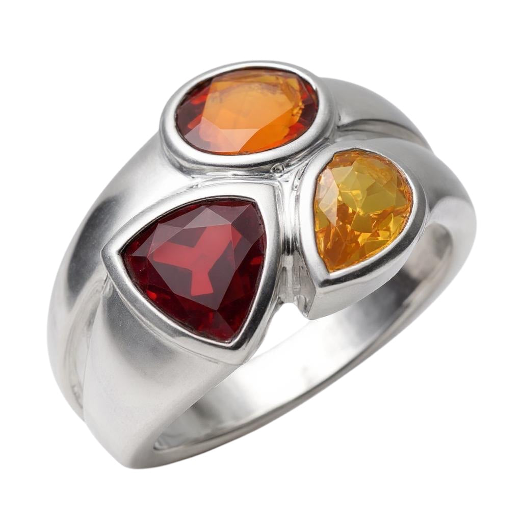 Sterling Silver Mozambique Garnet, Madeira Citrine, & Citrine Ring- Sparkle & Jade-SparkleAndJade.com 