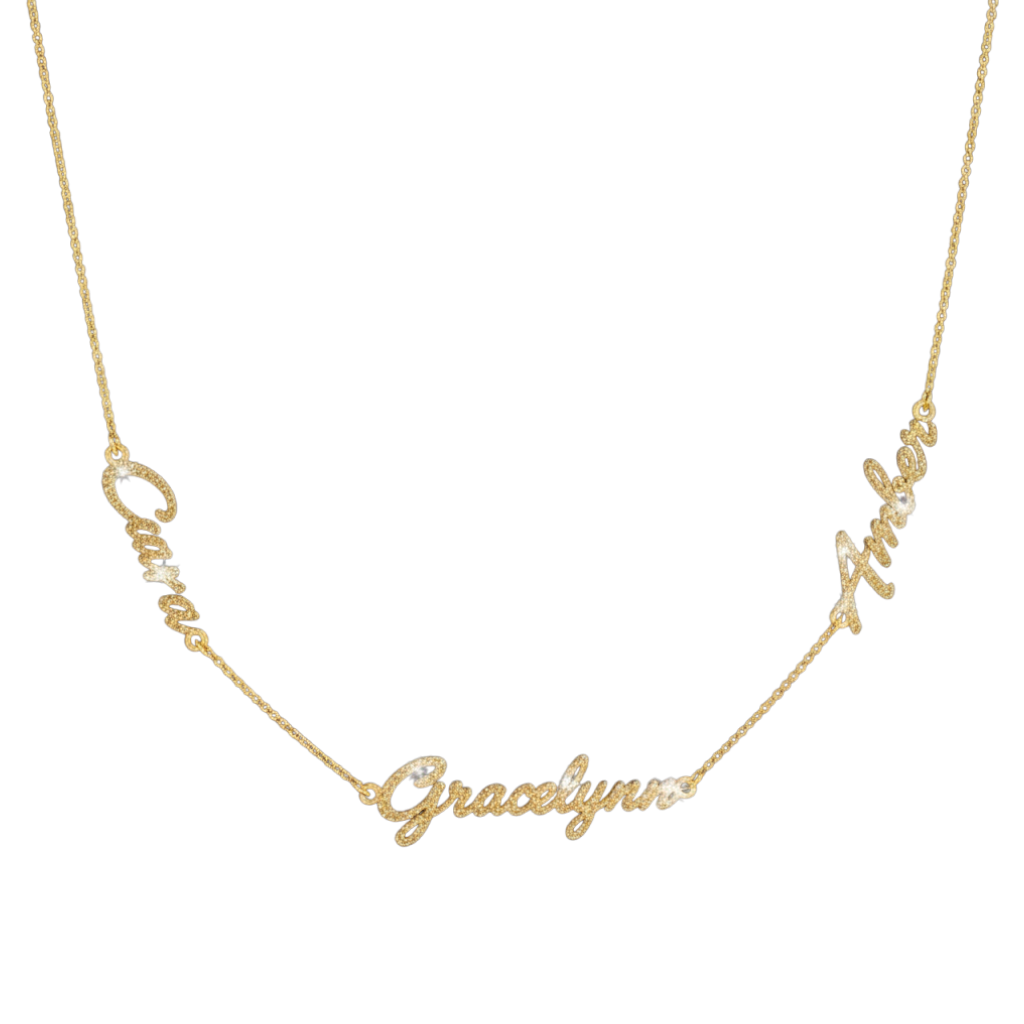 Satin Finish 3 Nameplate Name Necklace- Sparkle & Jade-SparkleAndJade.com 