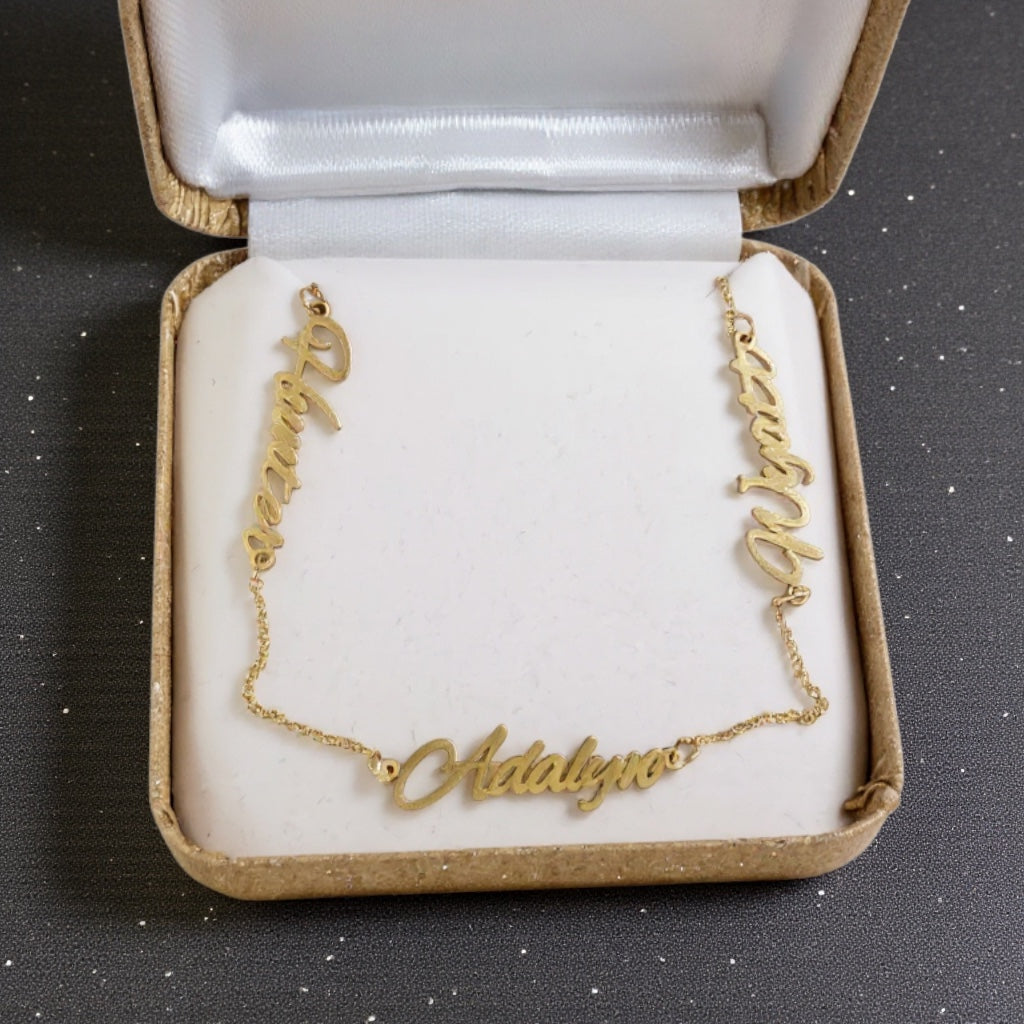 Satin Finish 3 Nameplate Name Necklace- Sparkle & Jade-SparkleAndJade.com 