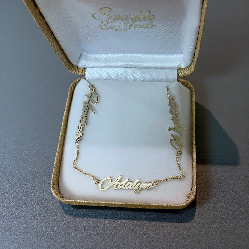 Satin Finish 3 Nameplate Name Necklace- Sparkle & Jade-SparkleAndJade.com 