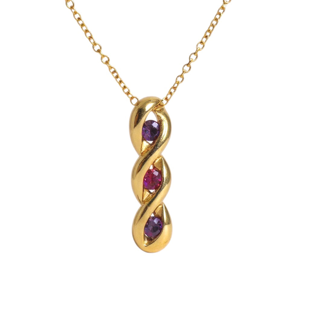 3-Stone Vertical Twist Mother's Family Birthstone Pendant or Necklace- Sparkle & Jade-SparkleAndJade.com 