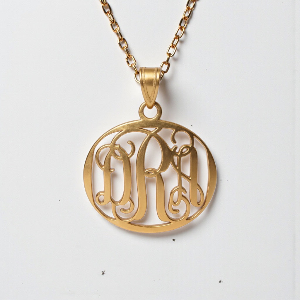 Small 18mm Circle Monogram Pendant - Sterling Silver or Solid Gold- Sparkle & Jade-SparkleAndJade.com 