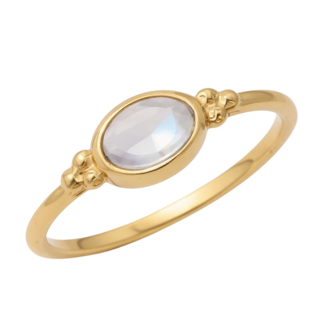 Sterling Silver Dainty Oval Rainbow Moonstone Ring- Sparkle & Jade-SparkleAndJade.com 