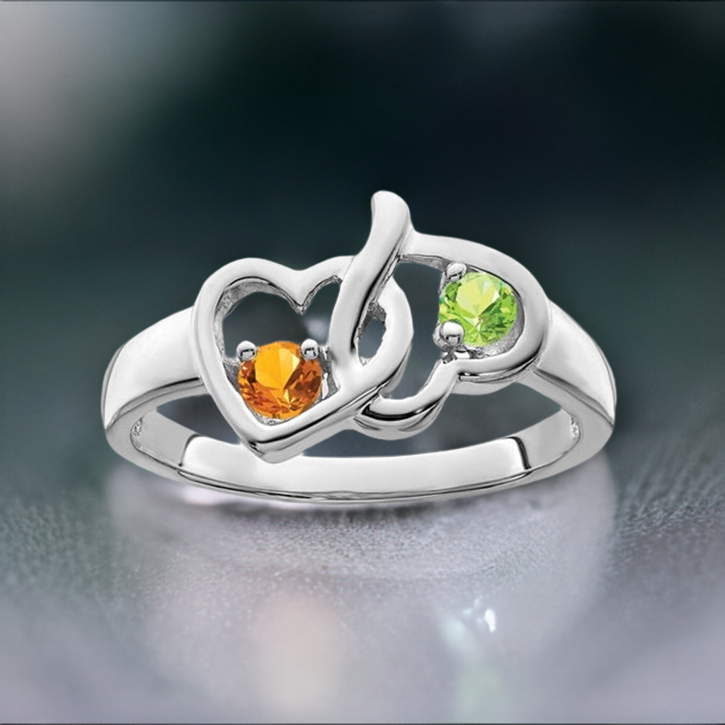 2 Stone Birthstone Heart Mother's or Couples Ring- Sparkle & Jade-SparkleAndJade.com 