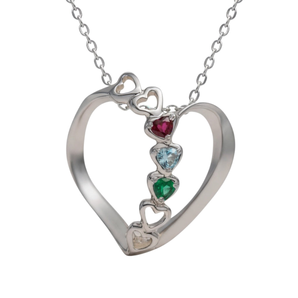 14k Gold Mother's Family Hearts Slide Pendant with Birthstones- Sparkle & Jade-SparkleAndJade.com 