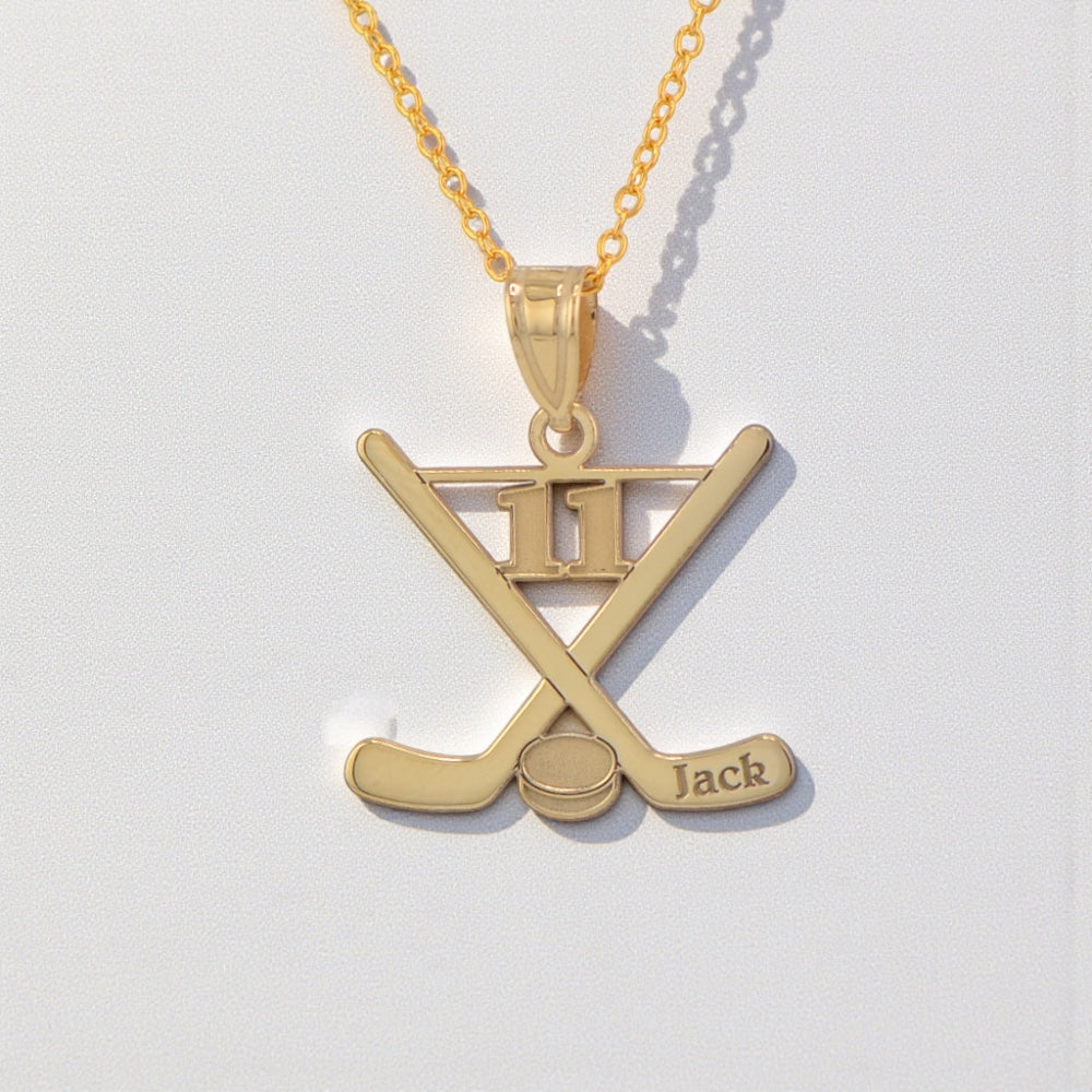 Hockey Number And Name Pendant - Sterling Silver or Solid Gold- Sparkle & Jade-SparkleAndJade.com 