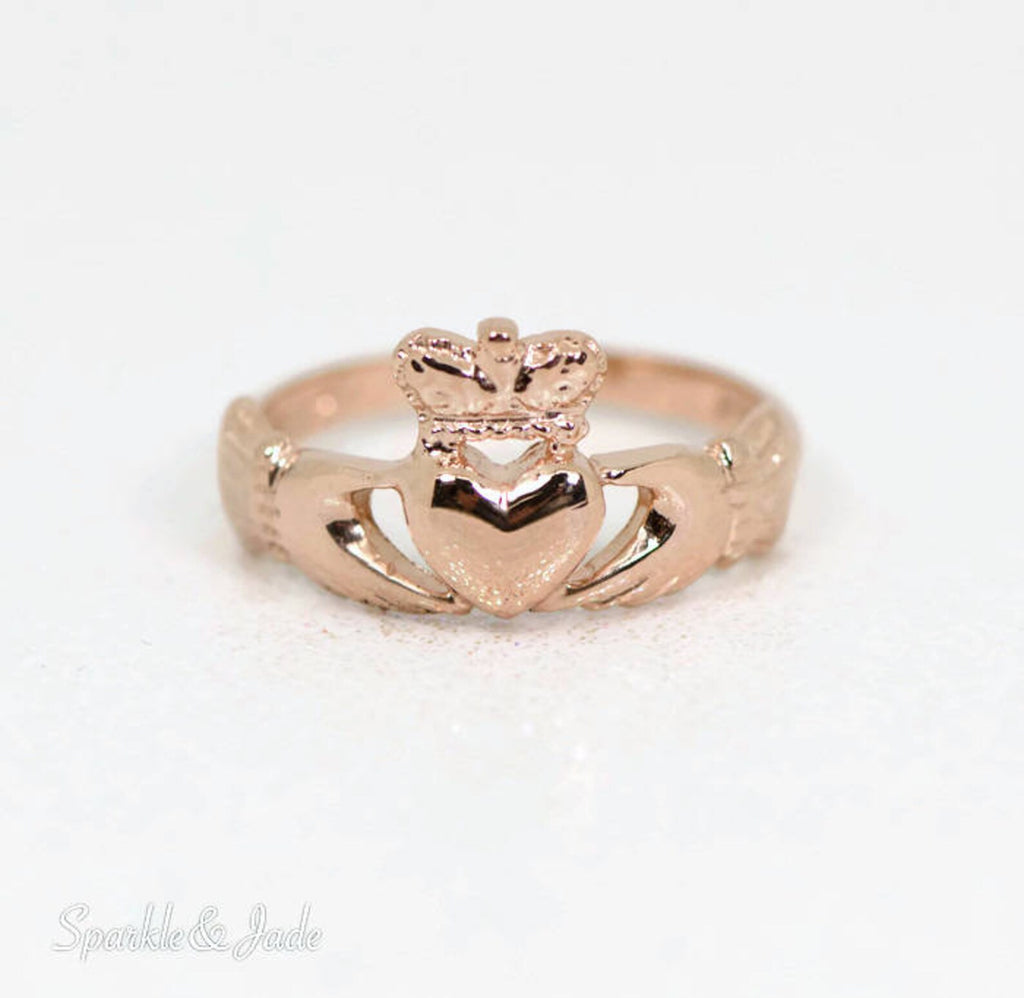 14k White Gold Solid Polished Finish Claddagh Ring- Sparkle & Jade-SparkleAndJade.com 