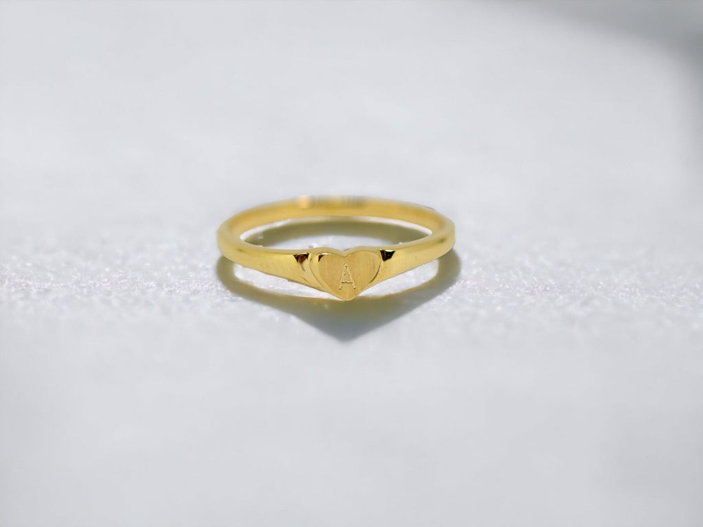 10k or 14k Yellow Gold Child's Classic Heart Ring w/ Optional Initial Engraving- Sparkle & Jade-SparkleAndJade.com 