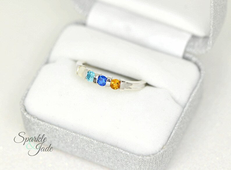 Channel Set Round Mother's Family Birthstone Ring- Sparkle & Jade-SparkleAndJade.com 