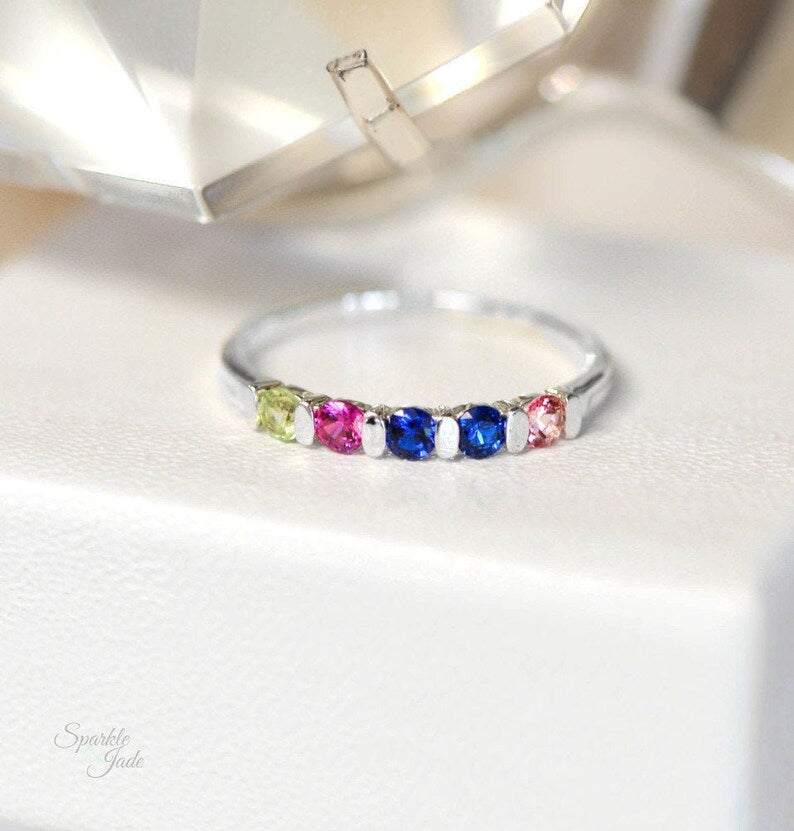 Channel Set Round Mother's Family Birthstone Ring- Sparkle & Jade-SparkleAndJade.com 