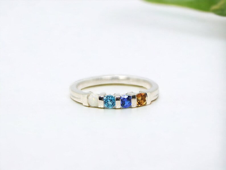 Channel Set Round Mother's Family Birthstone Ring- Sparkle & Jade-SparkleAndJade.com 