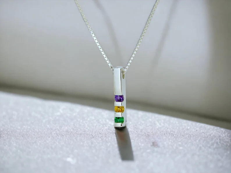 Personalized Family Birthstone Mother s Vertical Bar Pendant Necklace