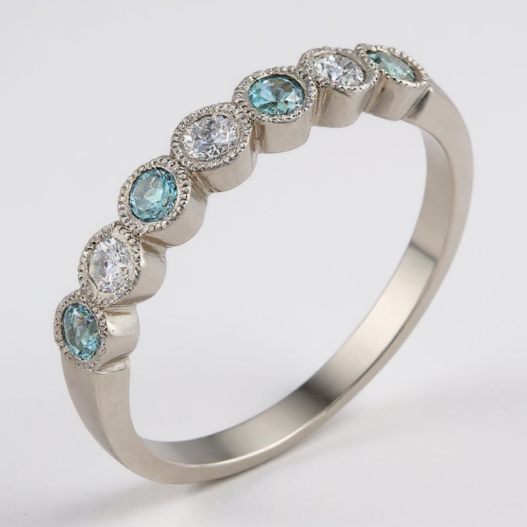 14k White Gold Blue Topaz & Diamond Wedding Band R11737WB-BTZ- Sparkle & Jade-SparkleAndJade.com 