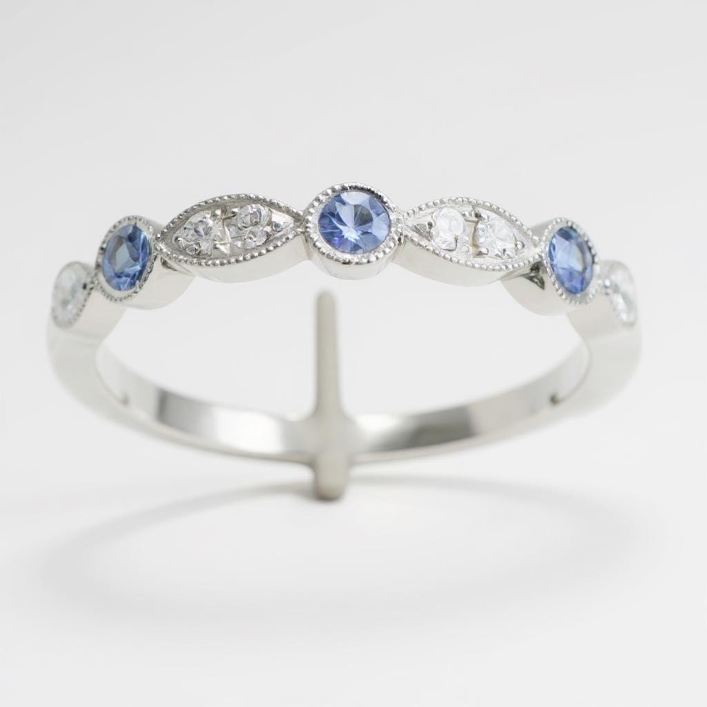 14k White or Yellow Gold Blue Sapphire & Diamond Wedding Anniversary Band R11807WB-BS- Sparkle & Jade-SparkleAndJade.com 