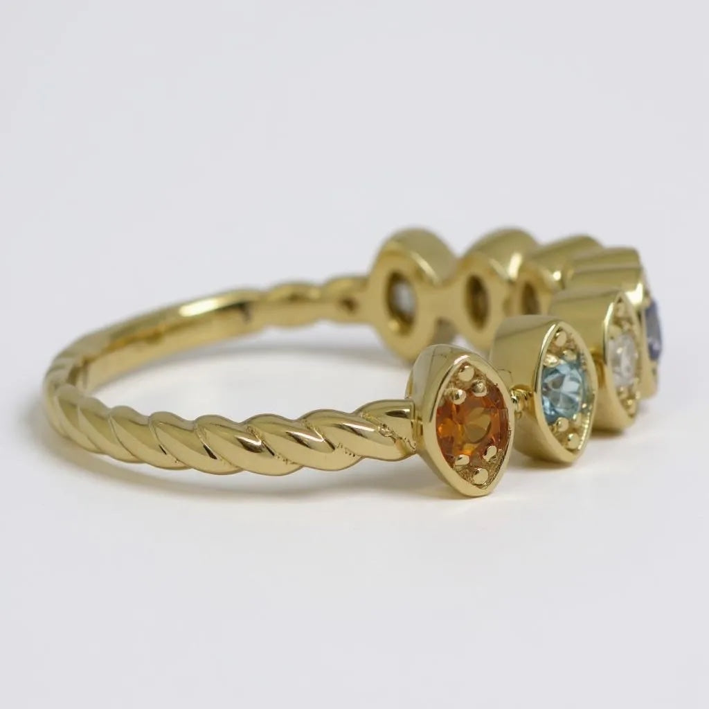 14k Gold Marquise Shaped 2mm Round Stone Mother's Family Ring- Sparkle & Jade-SparkleAndJade.com 