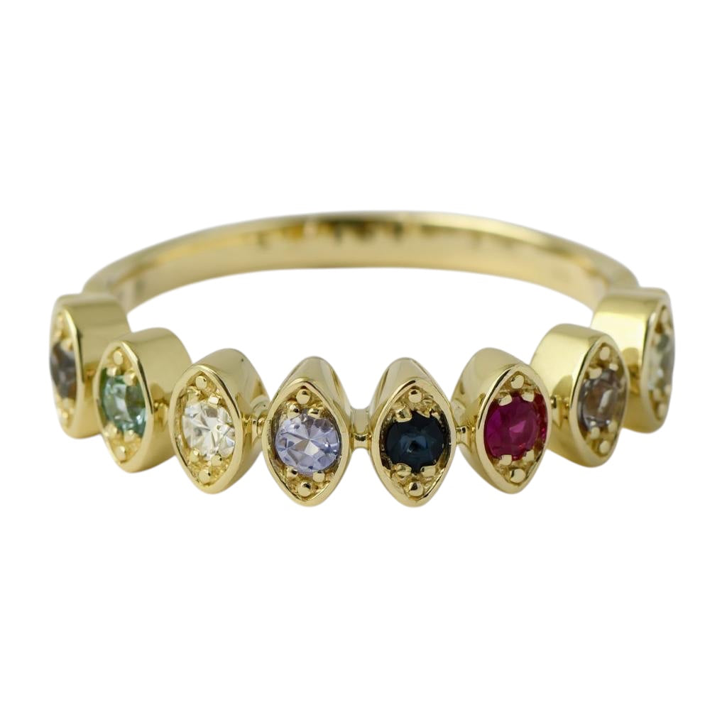 14k Gold Marquise Shaped 2mm Round Stone Mother's Family Ring- Sparkle & Jade-SparkleAndJade.com 