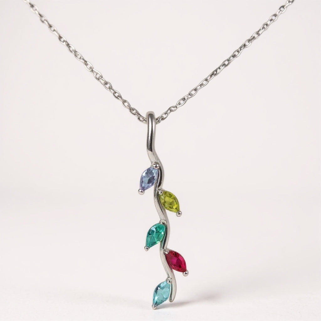 Vertical Wave Marquise Leaf Mother's Family Birthstone Pendant or Necklace- Sparkle & Jade-SparkleAndJade.com 