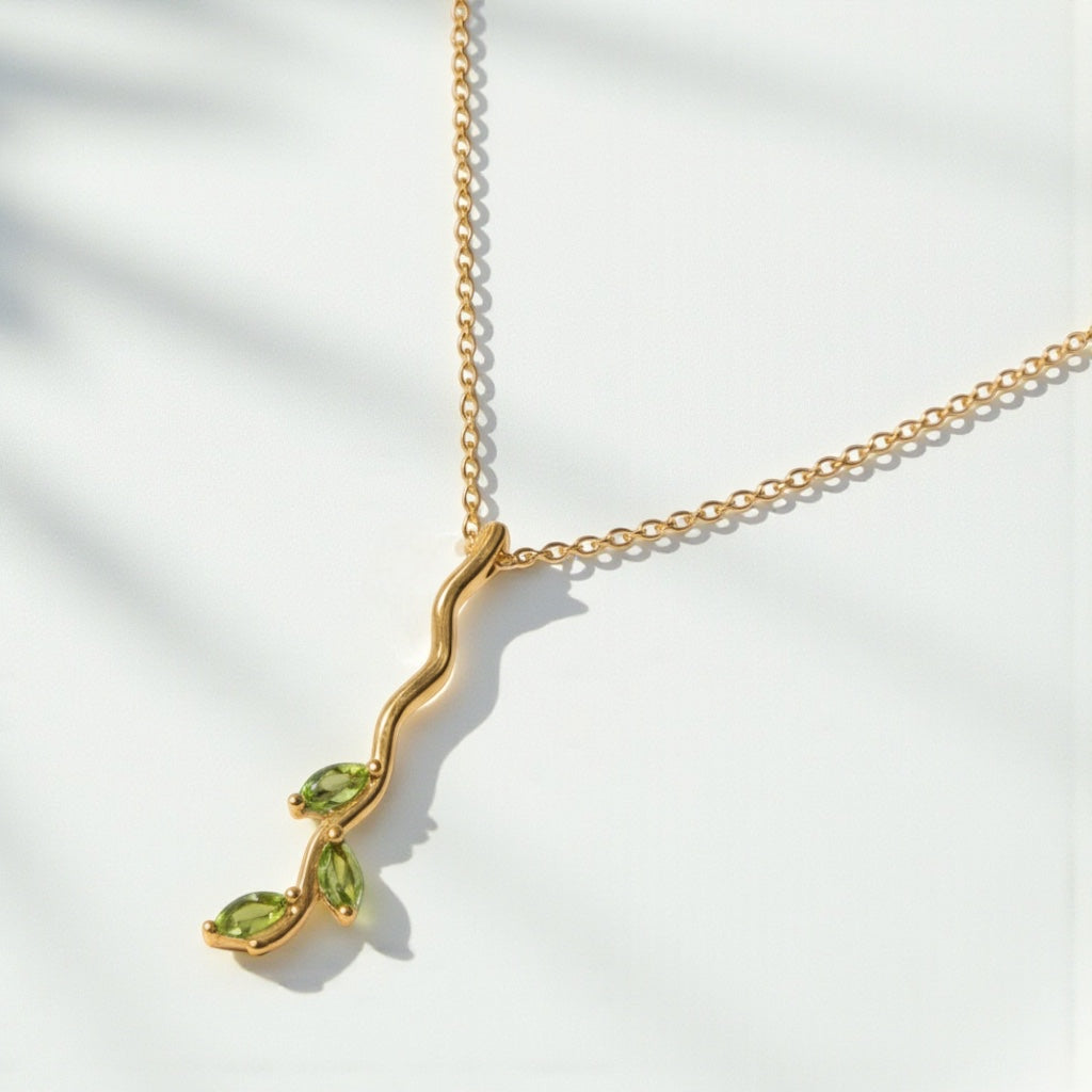 Vertical Wave Marquise Leaf Mother's Family Birthstone Pendant or Necklace- Sparkle & Jade-SparkleAndJade.com 