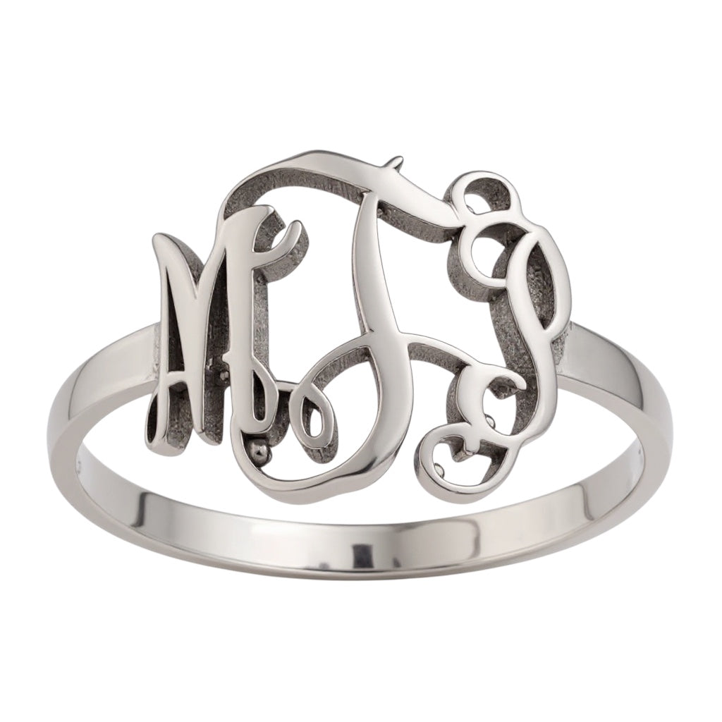 Sterling Silver, 10k or 14k Gold Solid Laser Monogram Ring- Sparkle & Jade-SparkleAndJade.com 